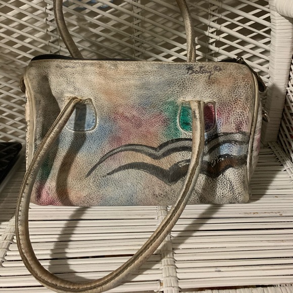 Vintage 80s hand painted Botany Hand bag satchel - Picture 7 of 10